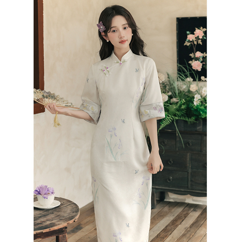 New Chinese-Style Improved Elegant Short-Sleeve Qipao Feminine Dress 2026 Autumn New Young Style Long Dress New Chinese-Style Improved Elegant Short-Sleeve Qipao Feminine Dress 2026 Autumn New Young Style Long Dress