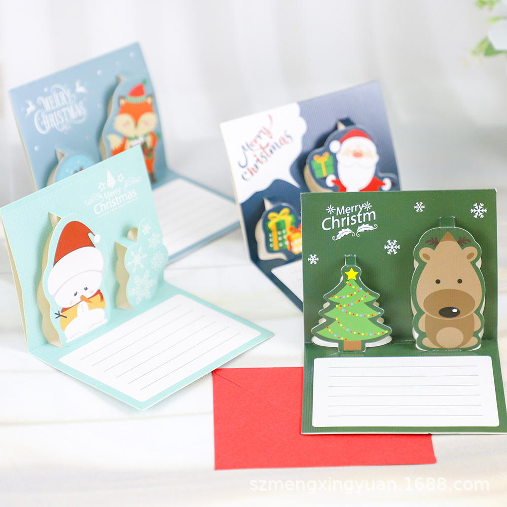 Regalos de Navidad creativos tarjetas de regalo de decoración con sobre de felicitación cartón de dibujos animados tridimensional tarjeta de mensaje de Santa