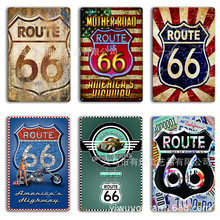 新款外貿66號盾牌Route66酒吧美式牆裝飾豎版鐵皮畫 復古鐵海報