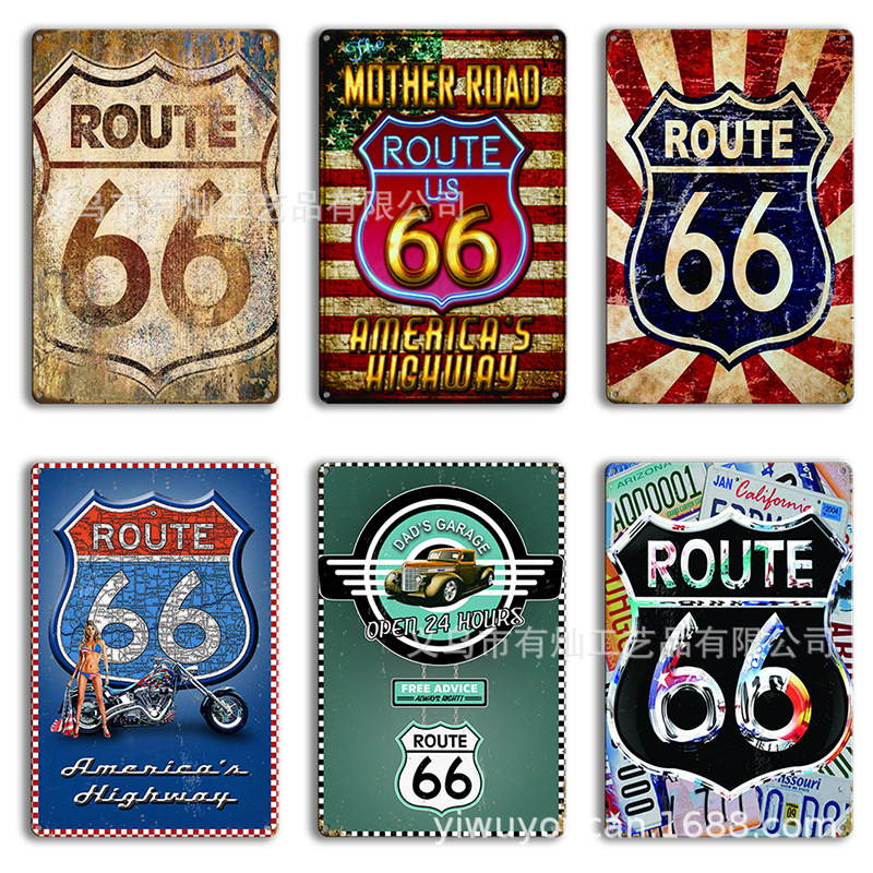 新款外贸66号盾牌Route66酒吧美式墙装饰竖版铁皮画 复古铁海报