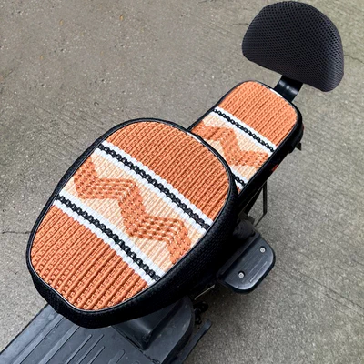 Electric car cushion – Ice Silk Tram Cushion Cover - brown-wavy-round-head-front-seat-cover-rear-seat-cover-backrest-cover