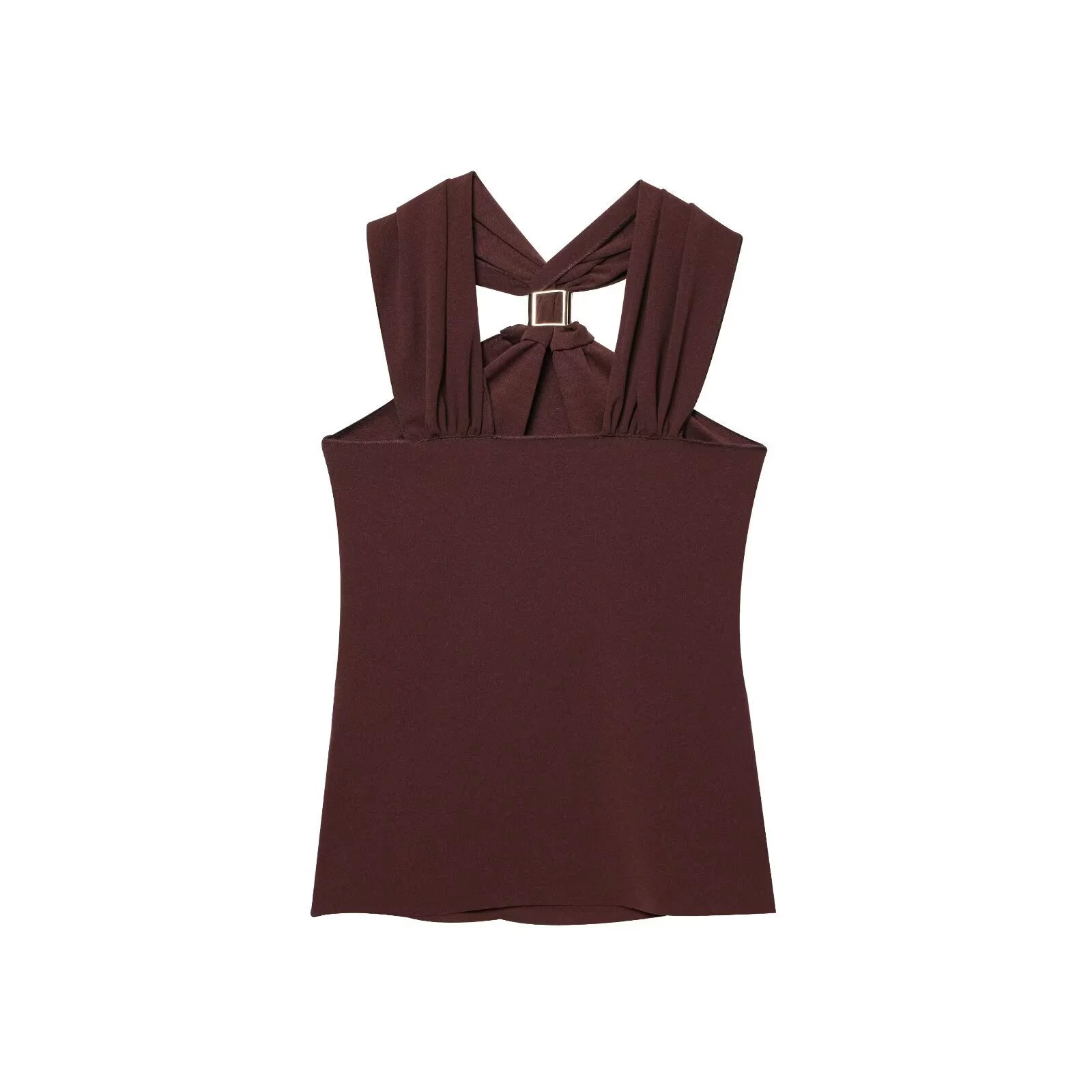 Трансграничная европейская и американская мода INS, интернет-знаменитости, популярный вязаный топ с широкими бретелями и лямкой на шее, украшенный золотом