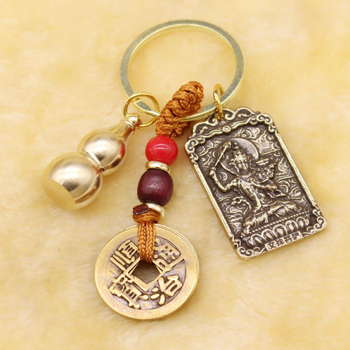Brass Twelve Zodiac Patron Saints Real Copper Five Emperors Money Keychain Jewelry Pendant Pendant Open Gourd Youxiao