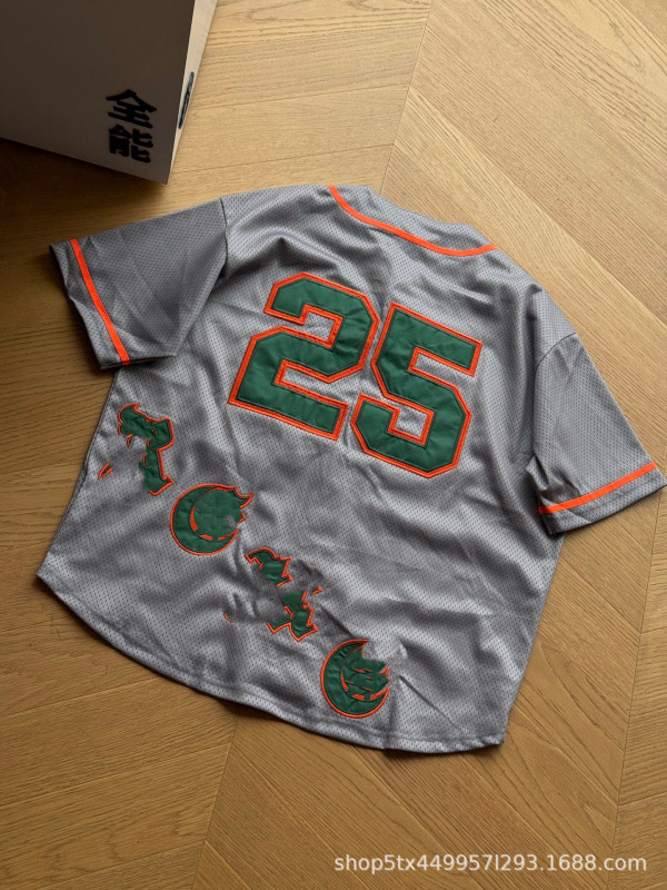 sup 外国貿易卸売 2025ss 新しいツイルアップリケメッシュ半袖野球ユニフォームジャージ Tシャツ男性と女性のための同じスタイル|undefined