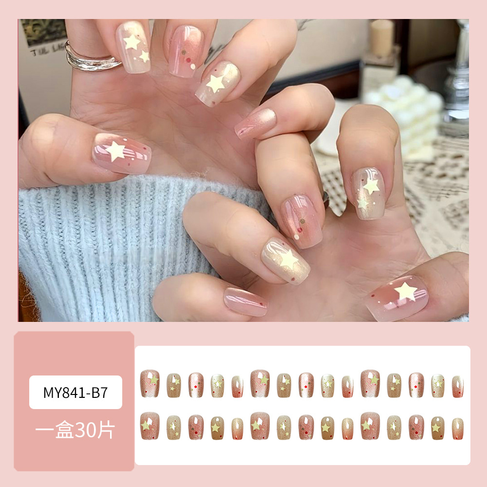 Summer Bodian Venus Cat Eye Nail Art Dulce y juguetón Estilo infantil Armor 30 piezas Parche de uñas terminado