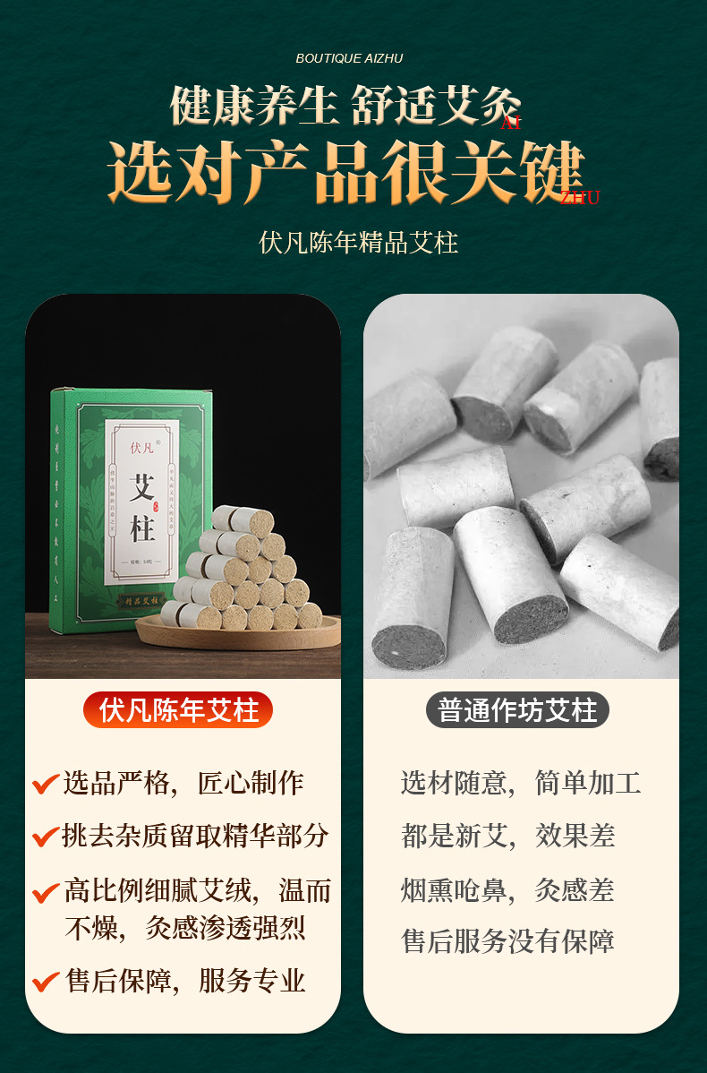 Moxa Sticks Ai Zhu 艾柱 Pure Mugwort Moxibustion Rolls 1.8x2.7cm 5 Boxes Home Use key features
