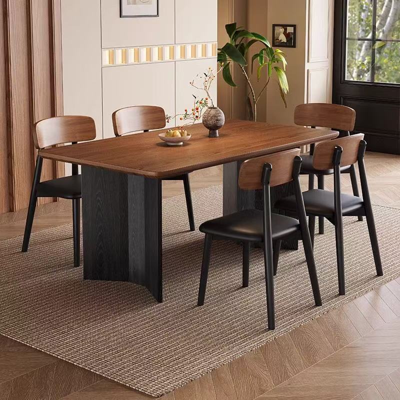 Mesa y silla de comedor de tablero de roca de grano de madera maciza retro, hogar moderno y simple, mesa de comedor de tablero de roca de viento minimalista rectangular de apartamento pequeño