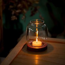 玻璃燭臺擺件家用中式香薰蠟風罩復古專用電子小燭光晚餐浪漫禪意