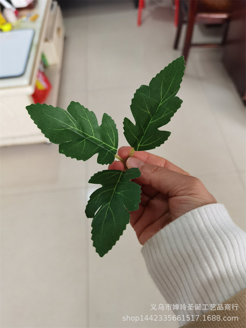 仿真植物仿真花叶配件 三叉菊花叶 仿真菊球装饰叶片大量批发