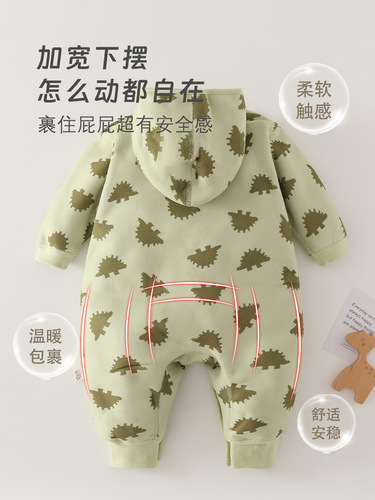 Baby Bodysuit Class A for Autumn/Winter, Warm Thinsulated Dual-Side Fleece 0-1 Year Old Baby Outing Crawling Suit