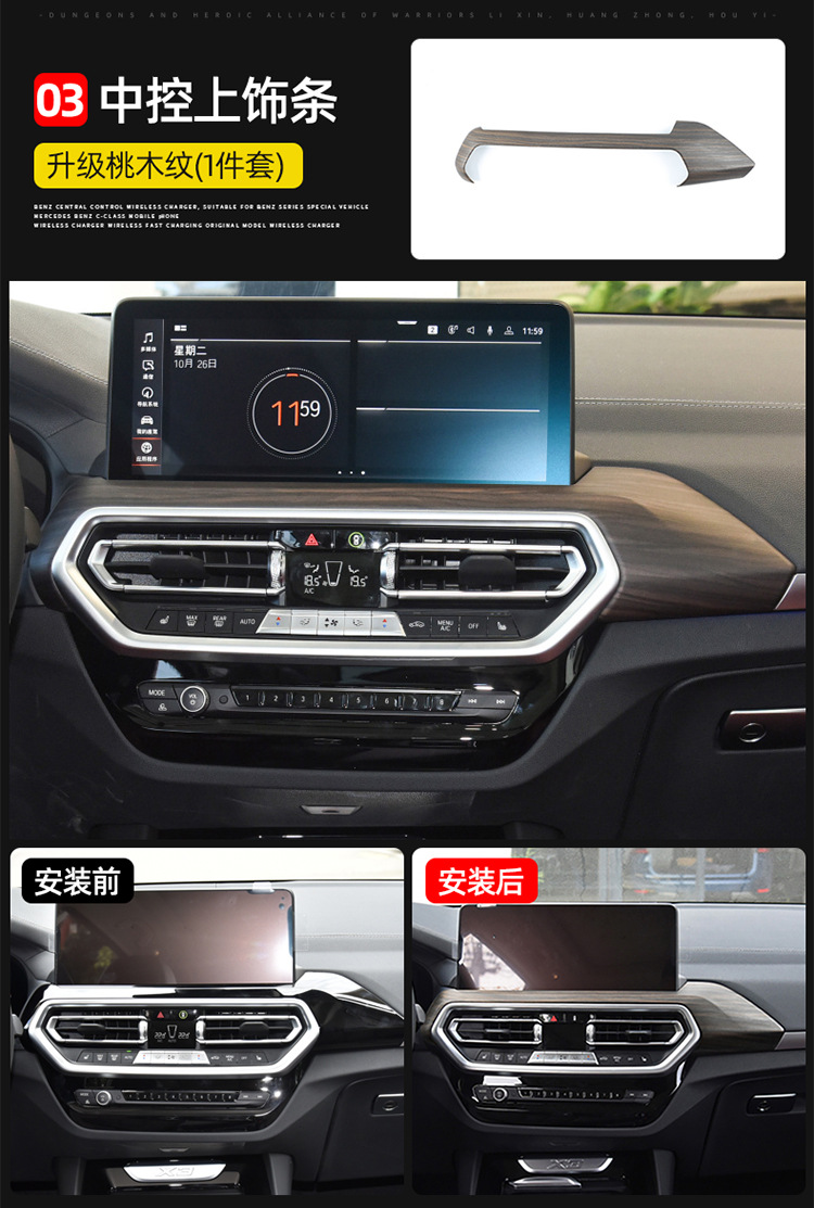 Suitable for BMW new X3/x4 car interior accessories iX3 peach wood grain modified central control gear panel decoration accessories