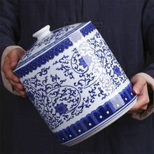 青花茶葉罐陶瓷七子餅送禮葉罐青花家用零食密封儲物罐大號通用