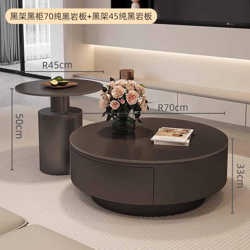 デザイナーの新しいライト高級ラウンドスレートコーヒーテーブル小さなアパートのリビングルームホームミニマリストティーテーブルハイエンドの組み合わせ|undefined