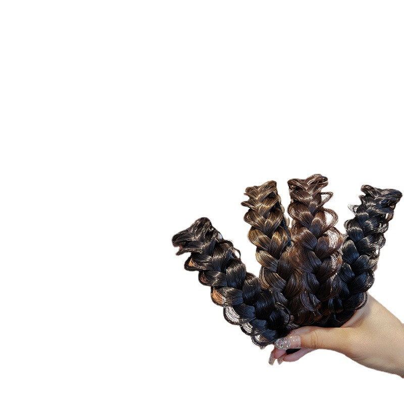 Banda de pelo accesorios para el cabello al por mayor Twist trenza peluca banda de pelo femenino Red roja hecha a mano Fishbone trenza banda de pelo de alta Cráneo tocado superior