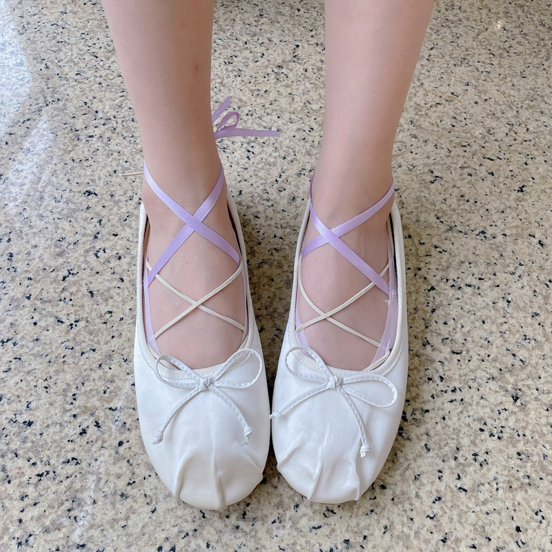 Summer Ballet Style Cowhide Rope Strap Boat Socks Sweet Girly Satin Straps Can Be Tied on the Front and Back Thin Shallow Socks
