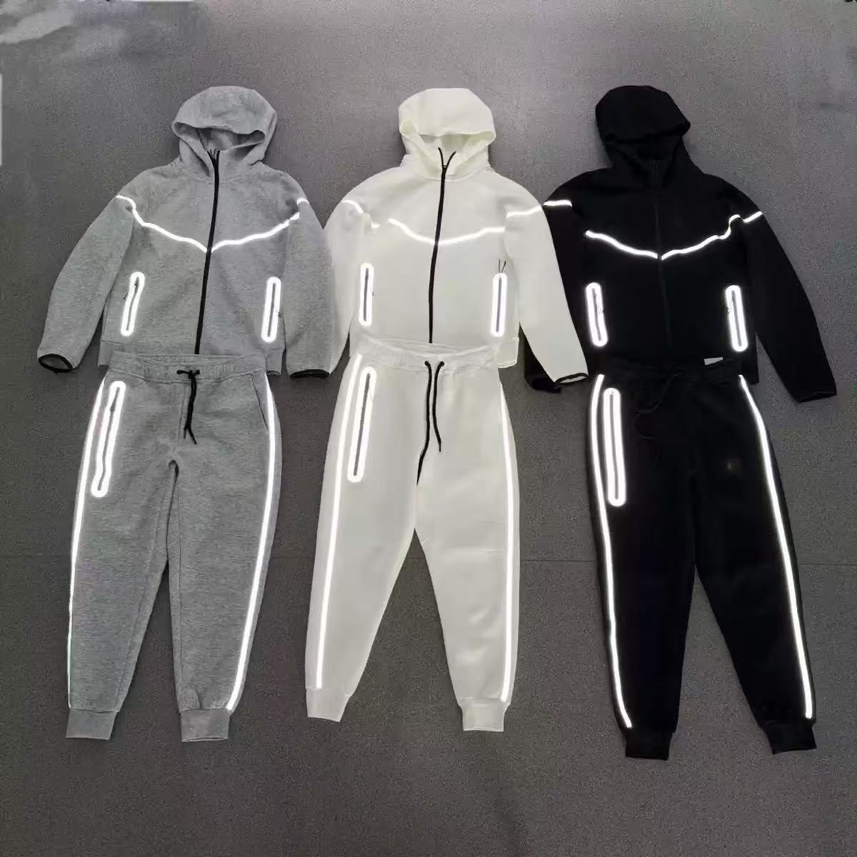 Cross-Border Overseas 25 Spring & Fall Reflective Knitted Hooded Zipper Shirt Sports Casual Suit Jacket 754 Sweatpants 762