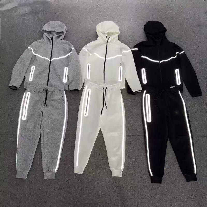 Cross-Border Overseas 25 Spring & Fall Reflective Knitted Hooded Zipper Shirt Sports Casual Suit Jacket 754 Sweatpants 762 Cross-Border Overseas 25 Spring & Fall Reflective Knitted Hooded Zipper Shirt Sports Casual Suit Jacket 754 Sweatpants 762