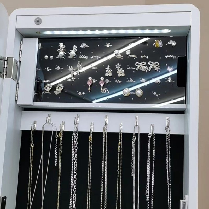 Espejo de piso de madera de cuerpo completo de la joyería gabinete de almacenamiento espejo hogar dormitorio Almacenamiento de joyas con polea espejo image 6