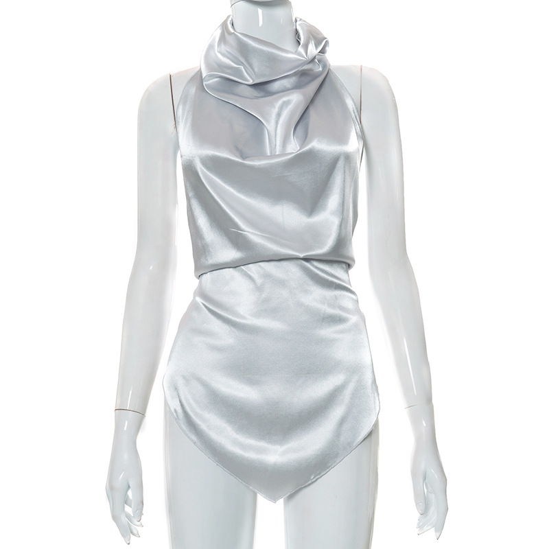 Damenbekleidung, einfarbig, rückenfrei, unregelmäßig, modisch, kreativ_voghion.com