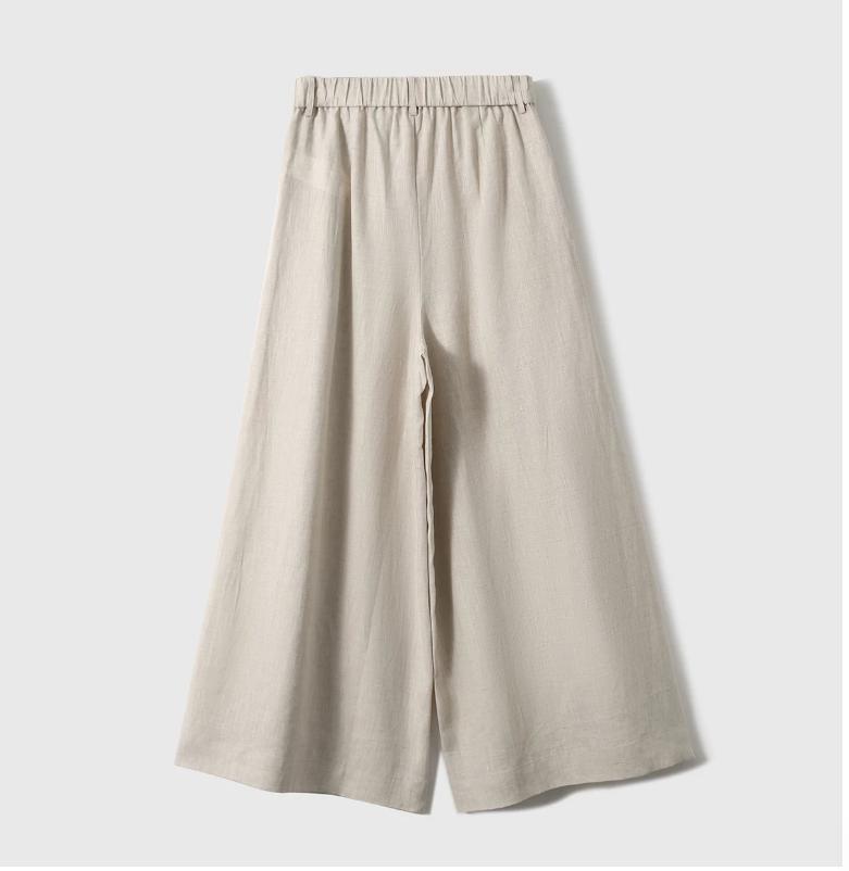 Quần culottes nữ ống rộng chất liệu linen mát mẻ mùa hè — Xanh lông mòng đen, màu trắng, màu mơ chi tiết 9