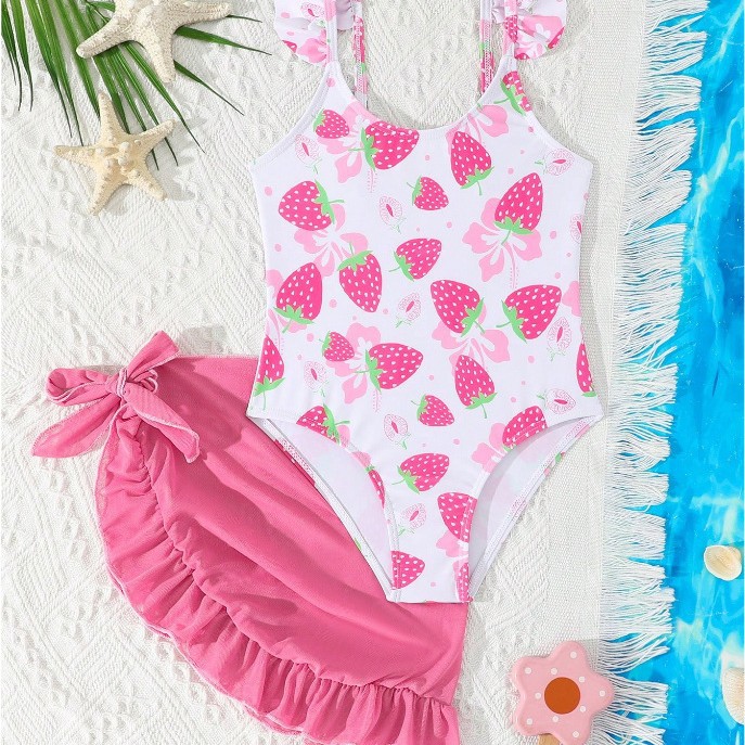 26 New Models of Girls' One-Piece Swimsuits, Pink Ruffled Children's Swimsuits, Comfortable, High-Elastic, High-Quality Swimsuits for Kids, Factory Direct