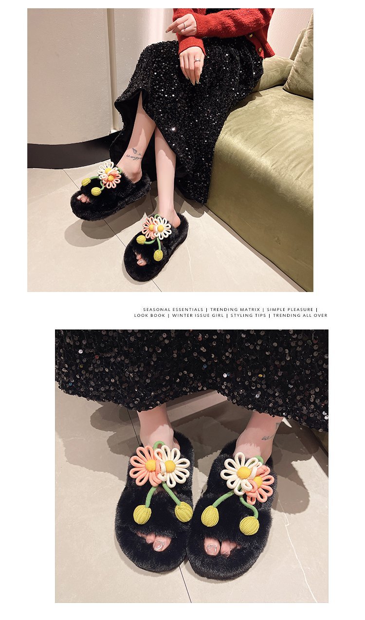 Fresh Flower Plüsch Damen, Bequem Casual, Leicht zu tragen, Hausschuhe fürs Büro, Baumwollpantoffeln mit dicker Sohle,_voghion.com