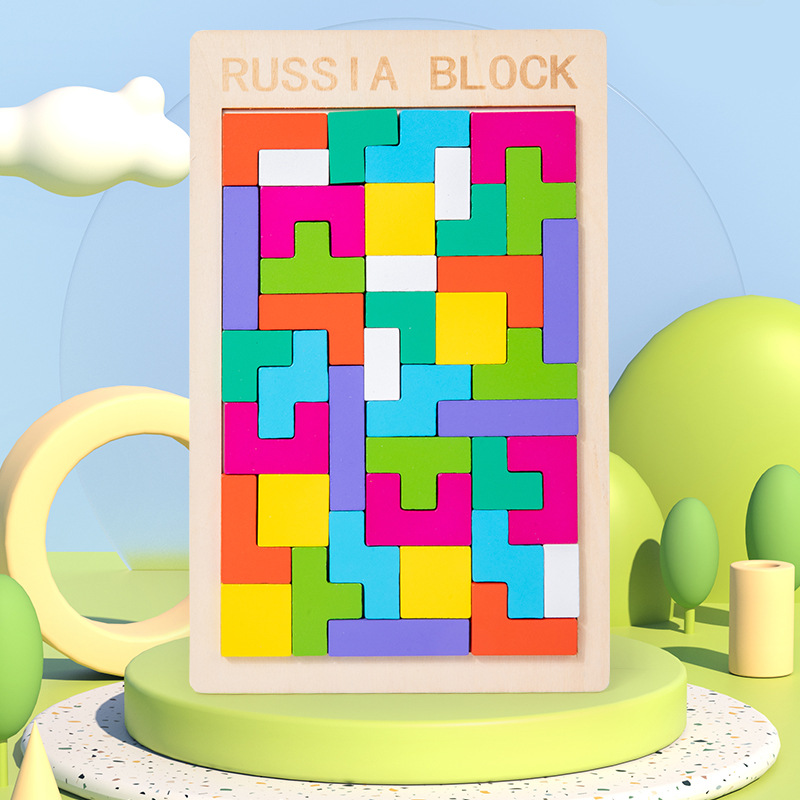 Espeso madera tridimensional Tetris puzzle niños espacio de pensamiento puzzle juguetes de construcción puzzle puzzle