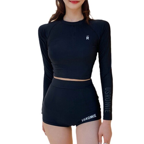 New conservative long-sleeved one-piece swimsuit for women, fashionable slimming sun protection swimsuit, tight-fitting student swimsuit for hot spring bathing