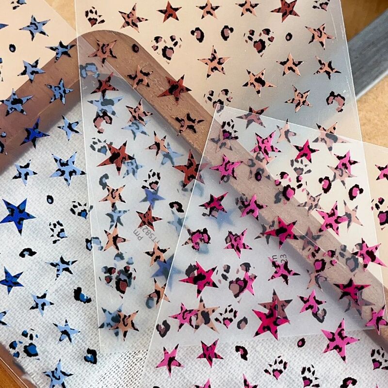 New Leopard Print Five-Pointed Star Thin Tough Manicure Stickers Sweet Cool Sexy Y2K Star Millennium Style DIY Nail Stickers with Adhesive Backing