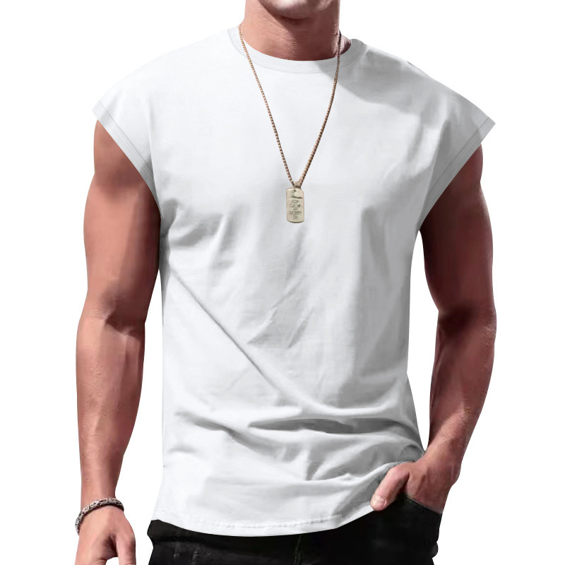 Camiseta sin mangas de verano para hombre, estilo eBay, para comercio transfronterizo, con textura acanalada, ajuste holgado, color liso, top casual deportivo.