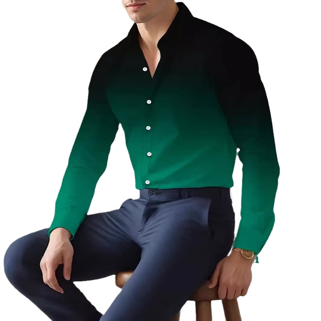 Hombres europeos y americanos 2024 nueva moda suelta degradada camisa de manga larga top se puede usar afuera MB12