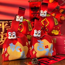 红色新年款针织包公司年会礼品袋手拎包结婚伴手礼手提包喜糖包包