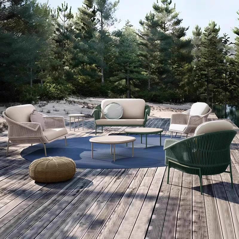 Sofá de exterior, muebles de ocio impermeables para jardín y balcón, para patio de hotel B&B, conjunto de sofás de ratán con protección solar image 3