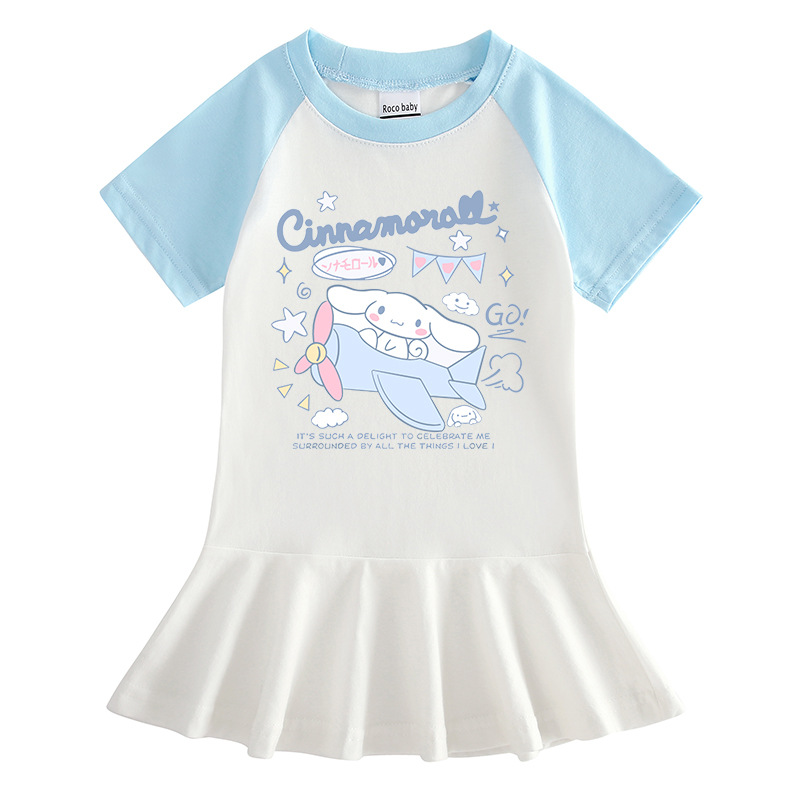 2024 Summer New Korean Style Children's Wear Cartoon Half Sleeve Girl Dress Contrast Color Baby Girl Stylisic Pleated Dress