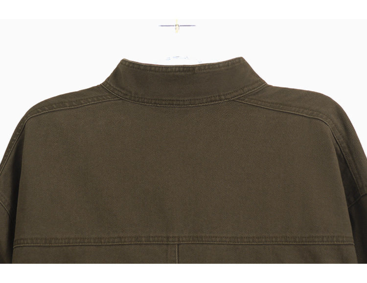 Áo khoác denim ngắn dáng rộng cổ polo cho nữ, dài tay, phong cách giản dị — Áo khoác bò dài tay, Màu nâu (trà nâu), màu xanh chi tiết 42