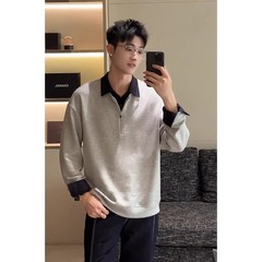 花の灰色の偽の2つの半ファスナーの衛衣の男性の項の韓系の襟のpoloのシャツの高級感は長袖のtシャツの潮をつなぎます。