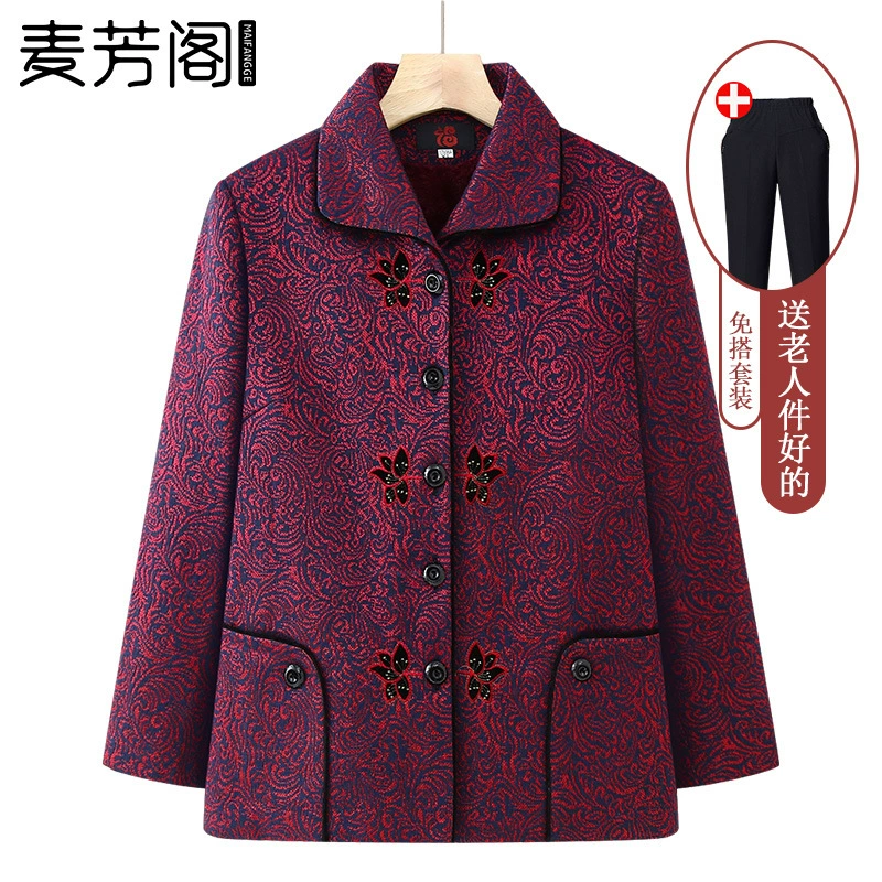 Бабушка весенний костюм Тан куртка женский средний и пожилой мужчина весна и осень ретро 60 лет 70 мама топ пожилая леди одежда