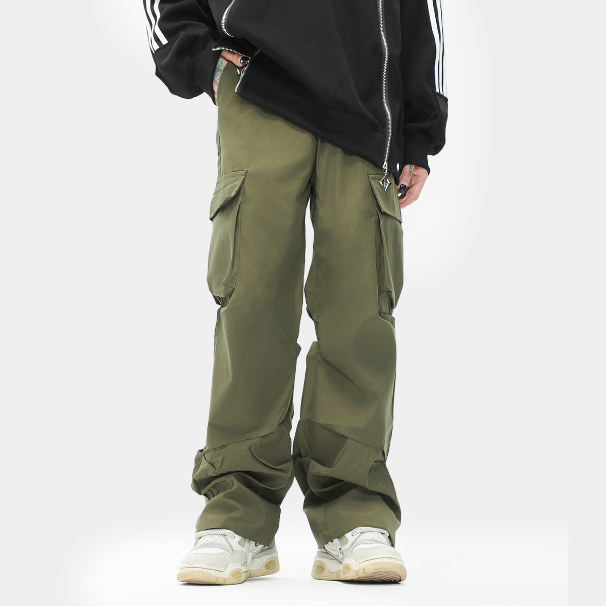 OREETA jeans American overoles funcionales al aire libre plisado paracaídas overoles mujeres moda marca recta paraguas pantalones hombres