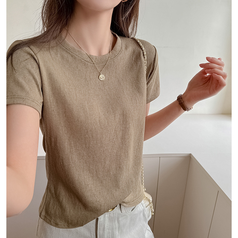 Short-Sleeved T-Shirt for Women, Summer 2026 New Style, White T-Shirt, Versatile, Loose, Casual, Round Neck, Straight Shoulder, Solid Color Top