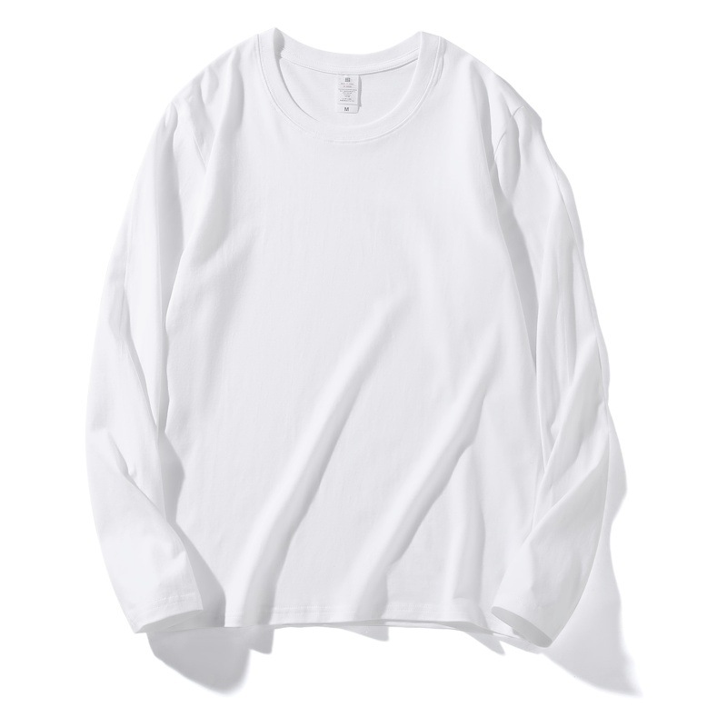 Live broadcast 220g heavy cotton long-sleeved T-shirt men and women loose solid color casual American top white bottoming shirt