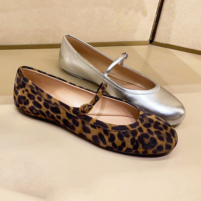 In-Stock Sheepskin Version~Korean Style Round-Toe Shallow-Cut Leopard Print Mary Jane Shoes for Women, Genuine Leather Versatile Fashion Flats In-Stock Sheepskin Version~Korean Style Round-Toe Shallow-Cut Leopard Print Mary Jane Shoes for Women, Genuine Leather Versatile Fashion Flats