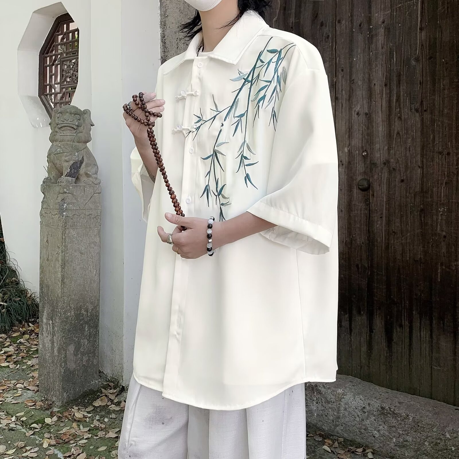 新中式中国风盘扣刺绣长袖衬衫男装高级感高级唐装外穿衬衣外套夏