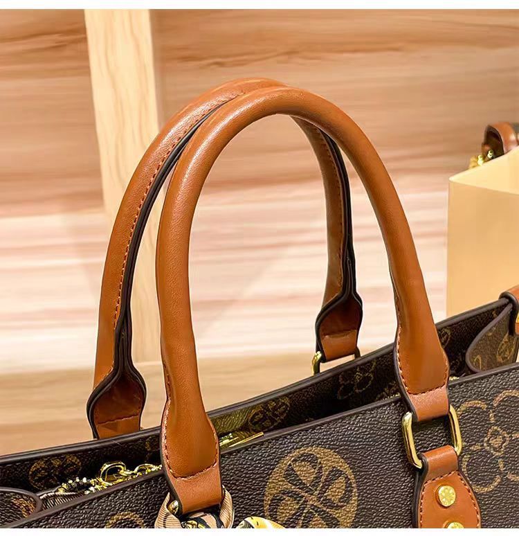 Túi tote nữ da thật cỡ lớn đựng tài liệu — Hoa lớn/nâu, Hoa lớn/trắng chi tiết 9