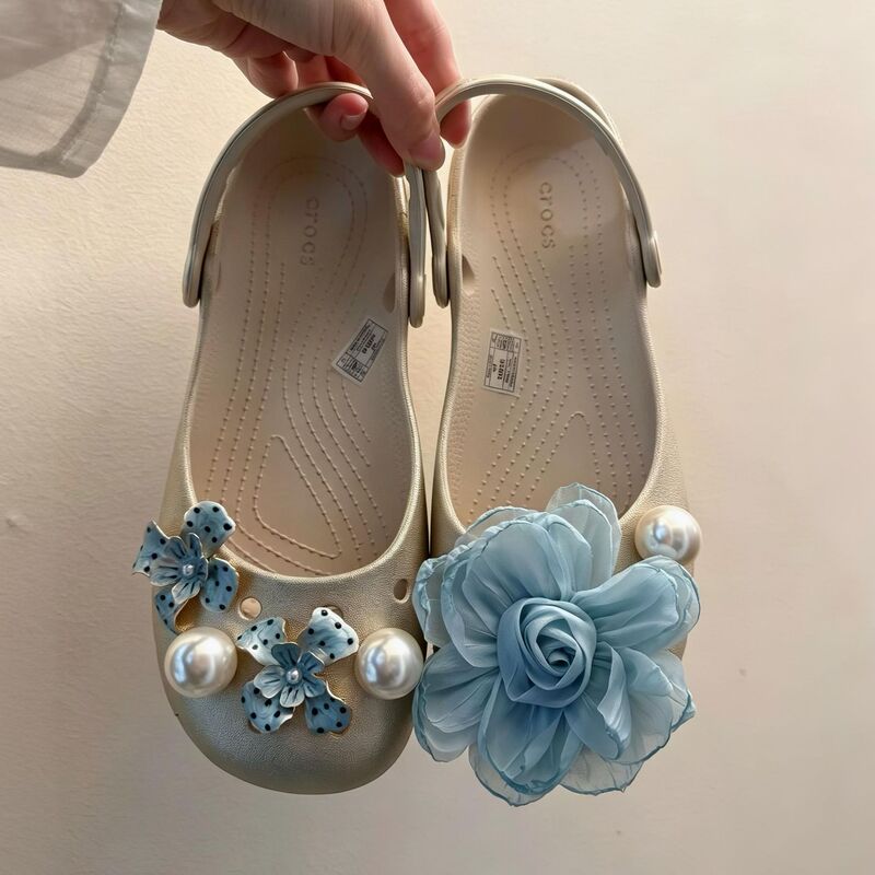 Floral High-End Ballet Clogs with Chain Accessories, Shoe Flower Buckles, Mary Jane Slipper Clips DIY