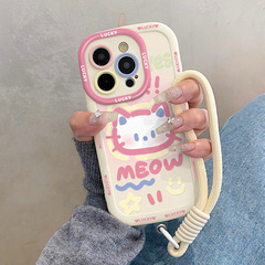 ピンクの猫 iphone16promax 携帯電話ケース Apple 15 新しい 14plus シリコーン iphone13 に適しています
