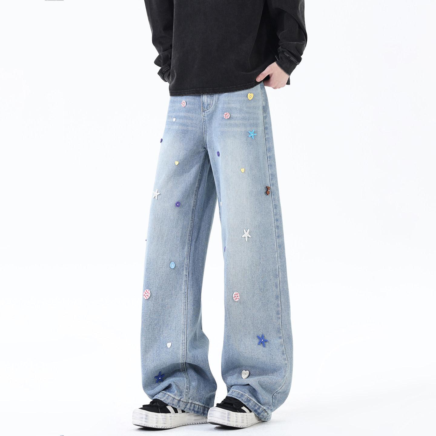 Retro-Jeans im farbenfrohen Boyfriend-Stil für Damen und Herren mit Knopfleiste und weitem Bein, bodenlang, für den Herbst_voghion.com
