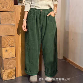 宽松休闲细灯芯绒休闲裤2025冬季新品文艺松紧腰棉裤女