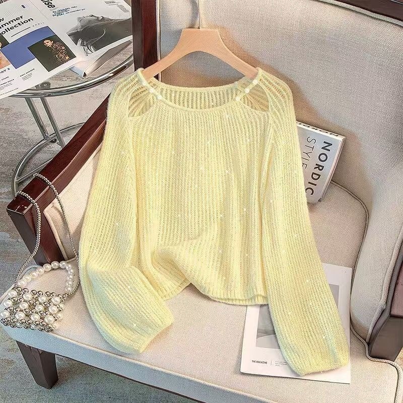 2025 primavera nueva ropa de mujer estilo coreano suelto dulce suéter de lentejuelas hueco reducción de edad diseño de todo fósforo sentido superior image 8