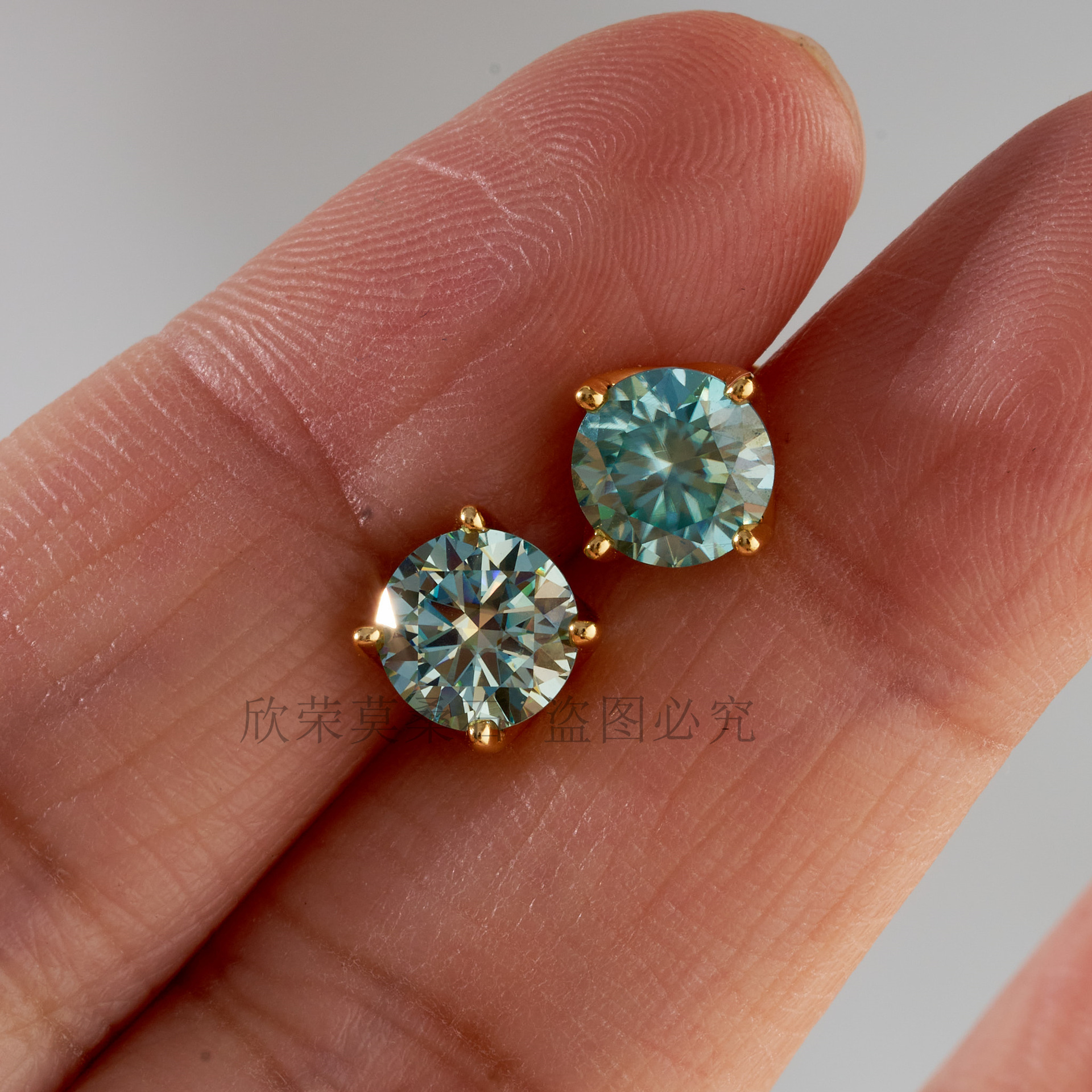 Plata esterlina azul-verde 0.5 - 2 quilates orejas redondas de moissanita plata esterlina S925 con certificado de GRA