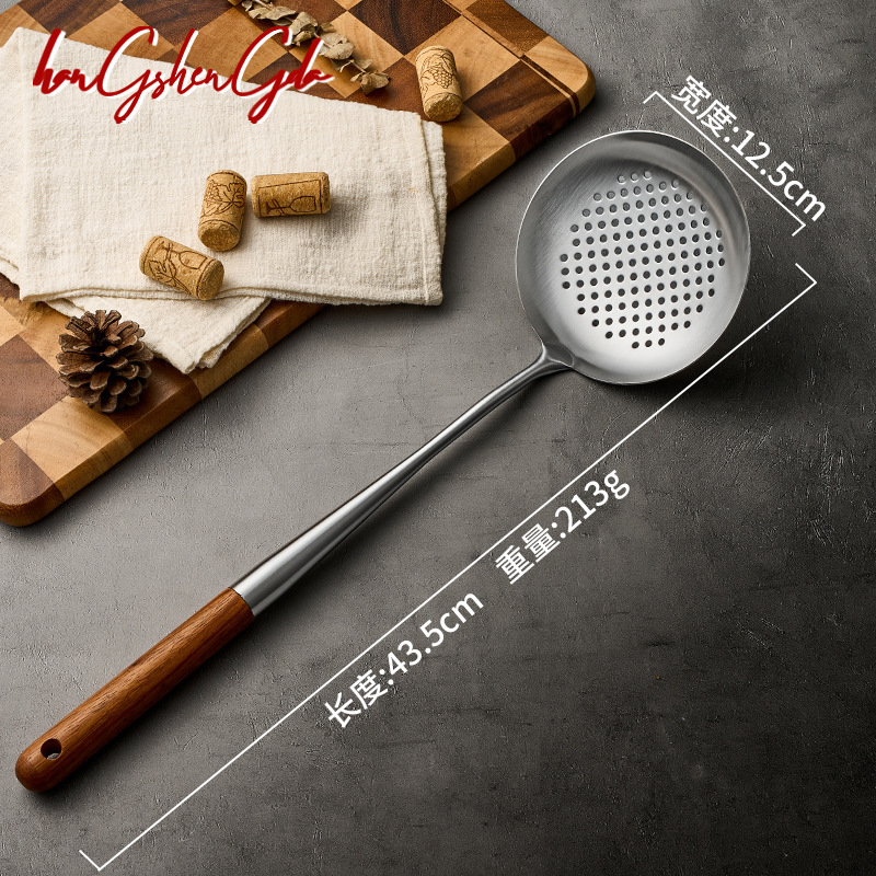 316L不锈钢炒菜铲子木柄勺子家用炒勺厨师专用长柄铁锅铲汤勺套装|undefined
